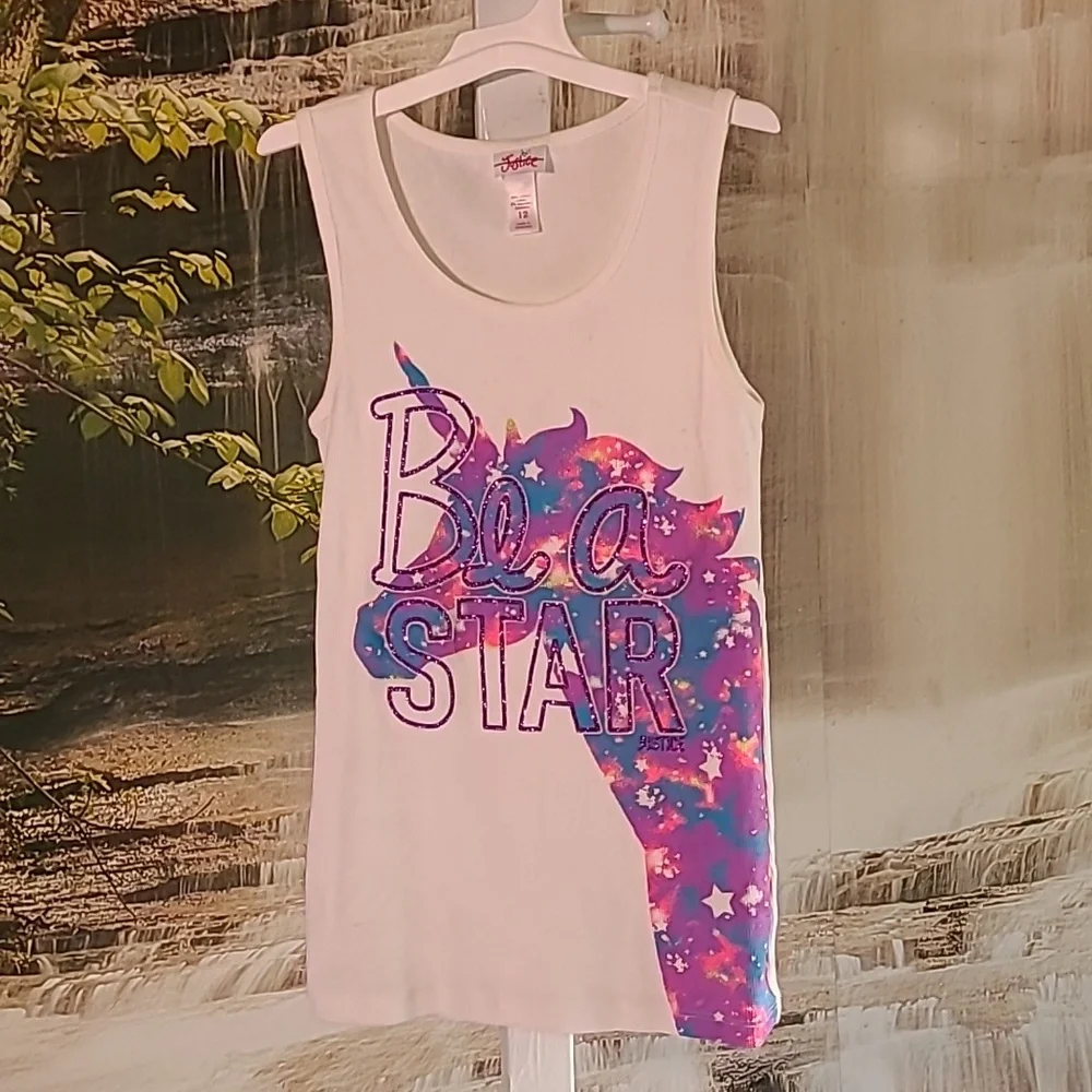 Justice Girls 12 glitter sparkly purple pink unicorn white tank top